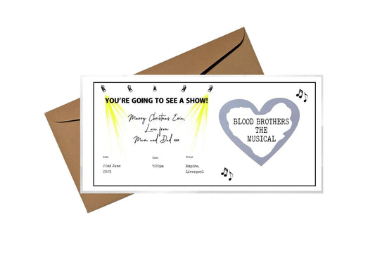 Personalised Musical Show Ticket Scratch Card: Birthday Surprise Reveal Christmas, fun gift, Concert