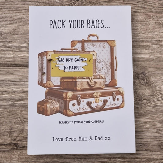 Pack Your Bags Scratch off Card Surprise Reveal Scratch Card, Holiday Reveal, Birthday, Christmas Surprise Weekend Break I Card Pk77