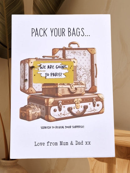 Pack Your Bags Scratch off Card Surprise Reveal Scratch Card, Holiday Reveal, Birthday, Christmas Surprise Weekend Break I Card Pk77