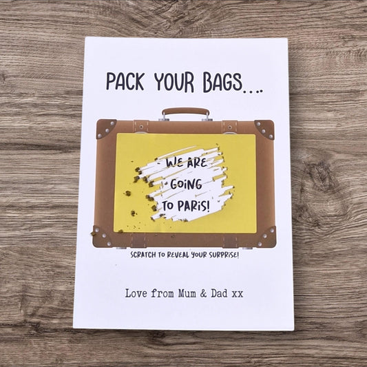 Personalized Holiday Scratch Off Card: Surprise Trip Reveal