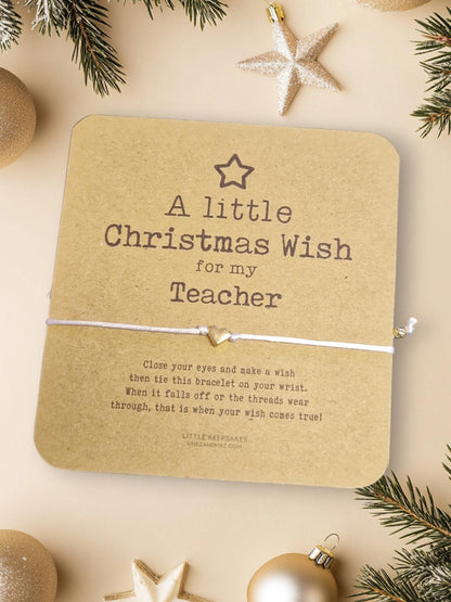 Teacher, Teaching Assistant Wish Bracelet Christmas, Gift for Teacher Wish Bracelet & Message Card Little Keepsake - Music, Any teacher