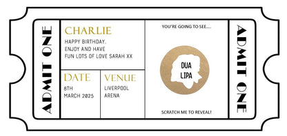 Personalised Scratch Off Concert Ticket Reveal Card, Festival, music