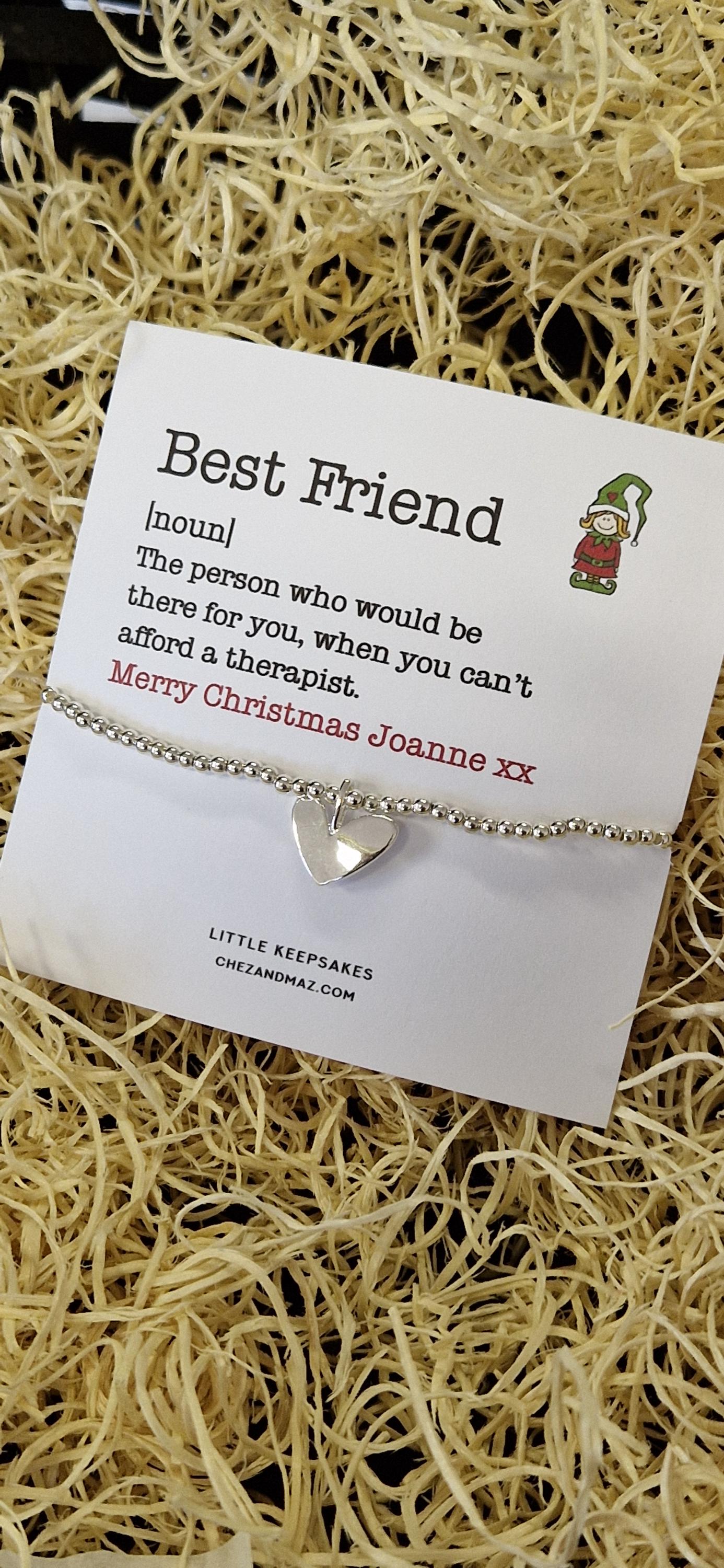 Personalised Best Friend Definition Christmas Gift Silver Plated Bracelet - Acrylic Heart Charm - Bestie - Friend Gift