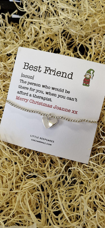 Personalised Best Friend Definition Christmas Gift Silver Plated Bracelet - Acrylic Heart Charm - Bestie - Friend Gift