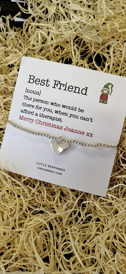 Personalised Best Friend Definition Christmas Gift Silver Plated Bracelet - Acrylic Heart Charm - Bestie - Friend Gift