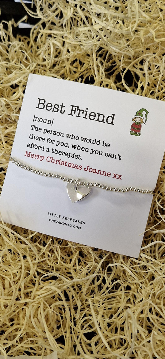 Personalised Best Friend Definition Christmas Gift Silver Plated Bracelet - Acrylic Heart Charm - Bestie - Friend Gift