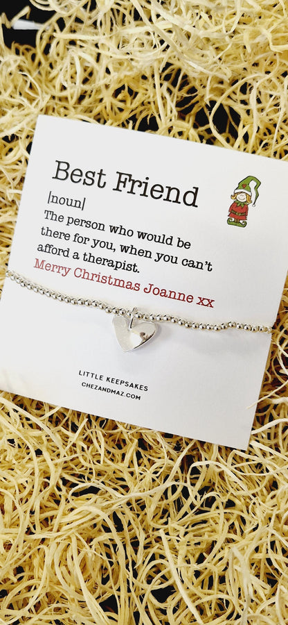 Personalised Best Friend Definition Christmas Gift Silver Plated Bracelet - Acrylic Heart Charm - Bestie - Friend Gift