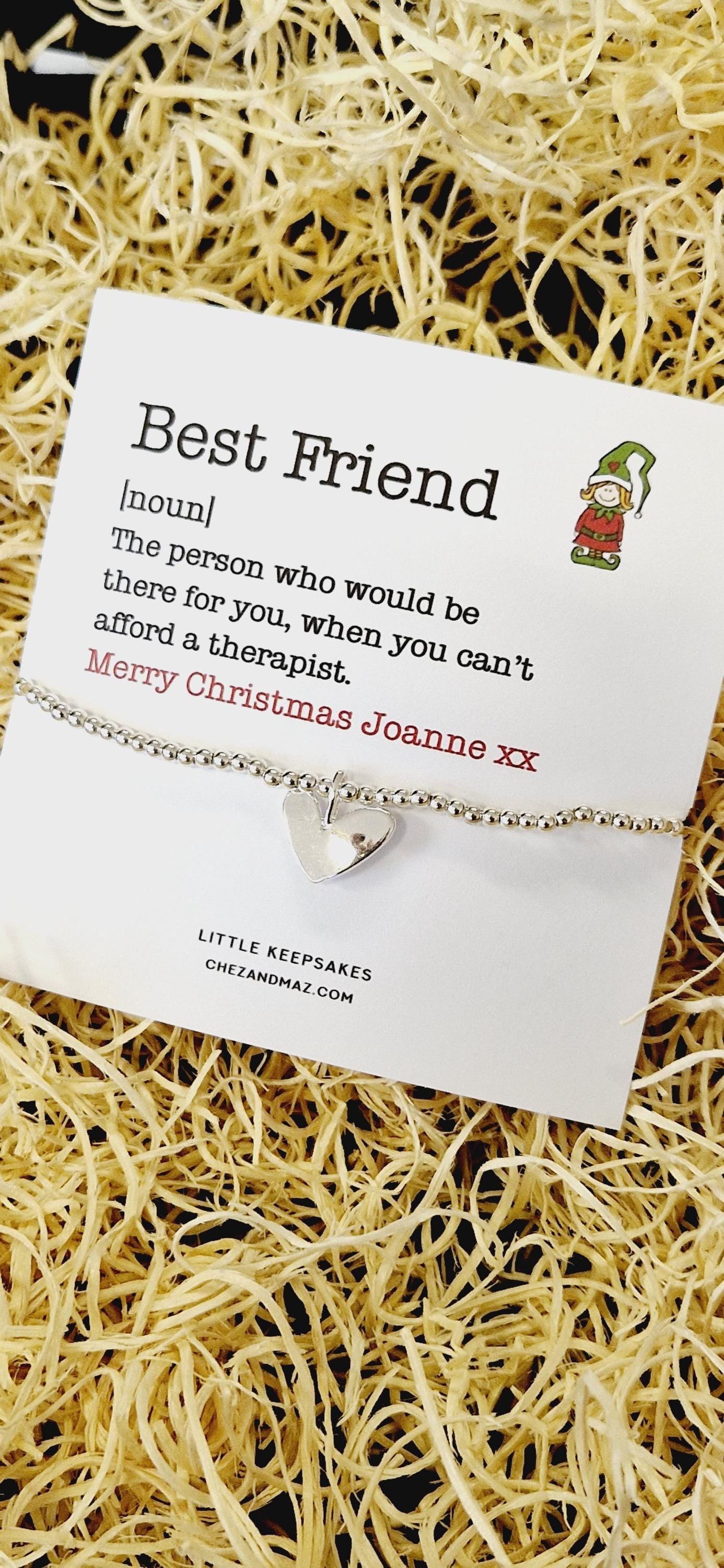 Personalised Best Friend Definition Christmas Gift Silver Plated Bracelet - Acrylic Heart Charm - Bestie - Friend Gift