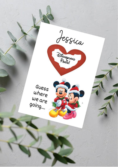 Disney Scratch Holiday Reveal Card Christmas Disneyworld Theme Park Surprise Reveal Ticket, Christmas Gift Disneyland Personalised