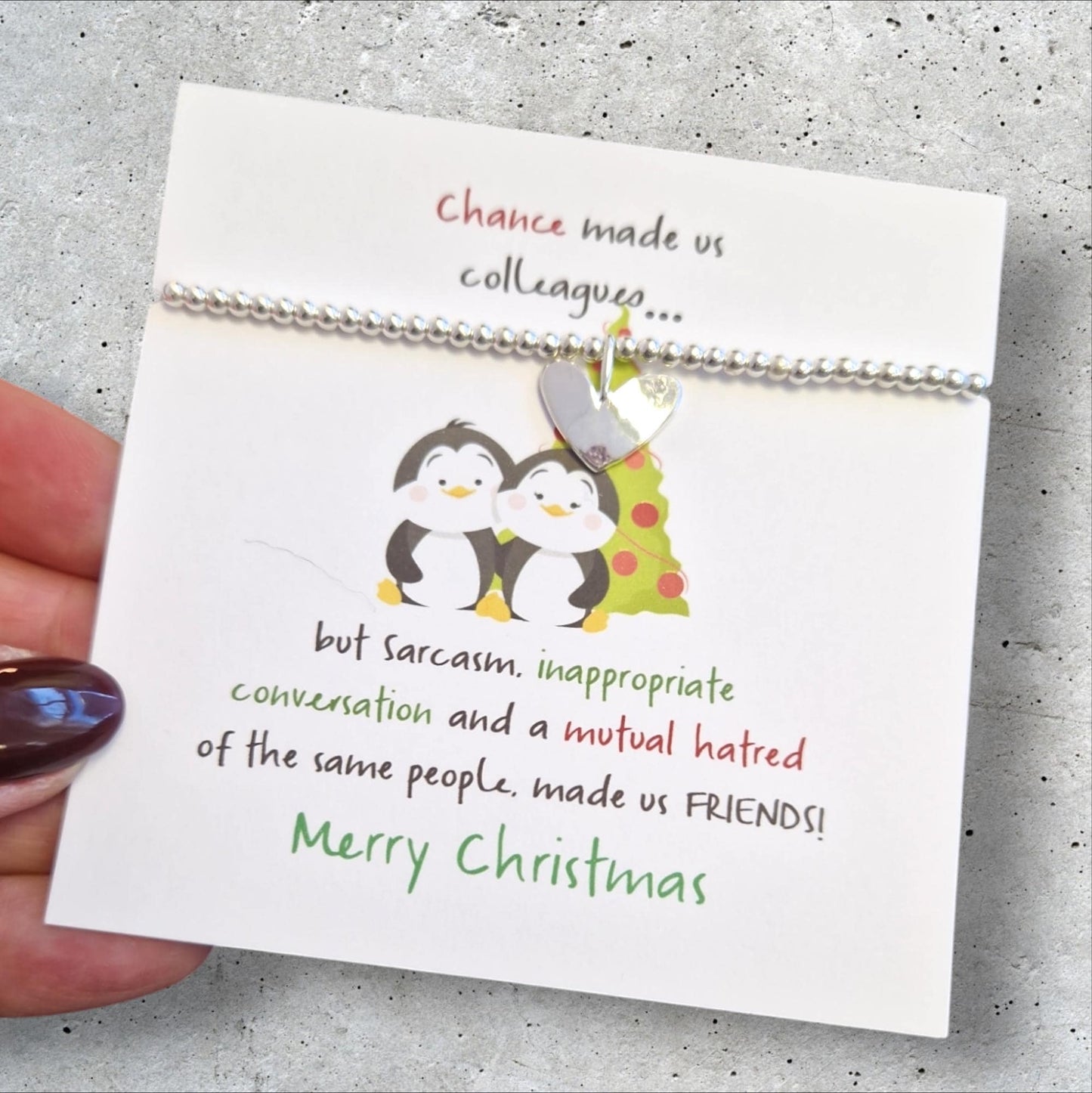 Merry Christmas Funny Chance made us Colleagues Friendship Gift | Christmas Gift | Work Friend I Silver Plated Charm Bracelet JU12