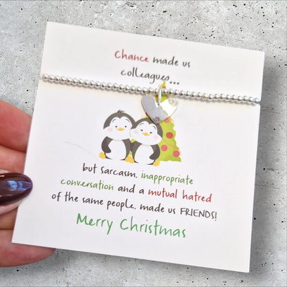Merry Christmas Funny Chance made us Colleagues Friendship Gift | Christmas Gift | Work Friend I Silver Plated Charm Bracelet JU12