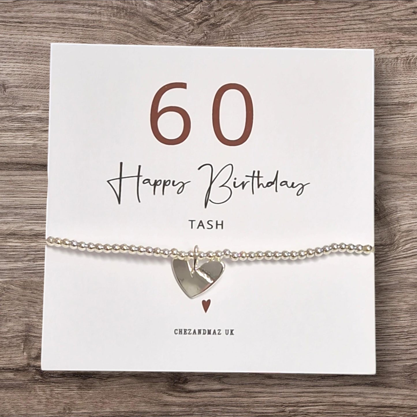 Sixty - Sixtieth Personalised 60th Birthday Bracelet: Silver Plated Heart Charm