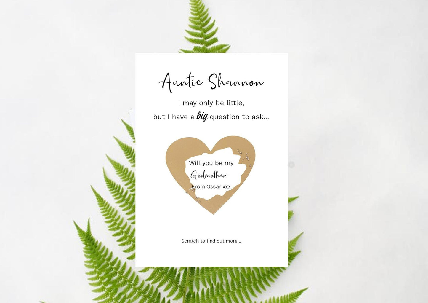 Godmother, Godfather proposal scratch card, Ask godparent, godparents, will you be my godmother Flat Card personalised, Surprise sc765