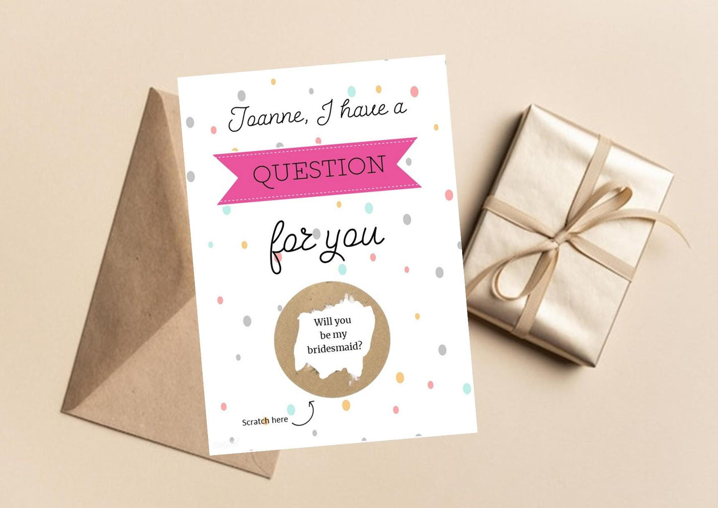 Scratch off Card Quesion Surprise Reveal Scratch Card, Will you by my godmother, bridesmaid Surprise Card 1a