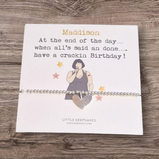 Personalised Gavin & Stacey Inspired Birthday I Nessa I Silver Plated Charm Bracelet I End of the Day, Crackin Birthday I Friendship Gift