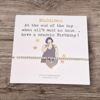 Personalised Gavin & Stacey Inspired Birthday I Nessa I Silver Plated Charm Bracelet I End of the Day, Crackin Birthday I Friendship Gift