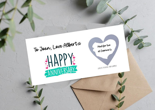 Personalised Anniversary Scratch Off Card: Romantic Surprise Gift for Couples
