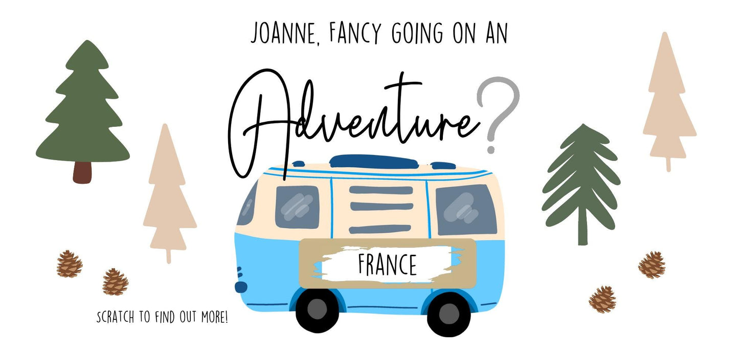 Personalised Destination Reveal Scratch Card: Adventure Trip Surprise Holiday