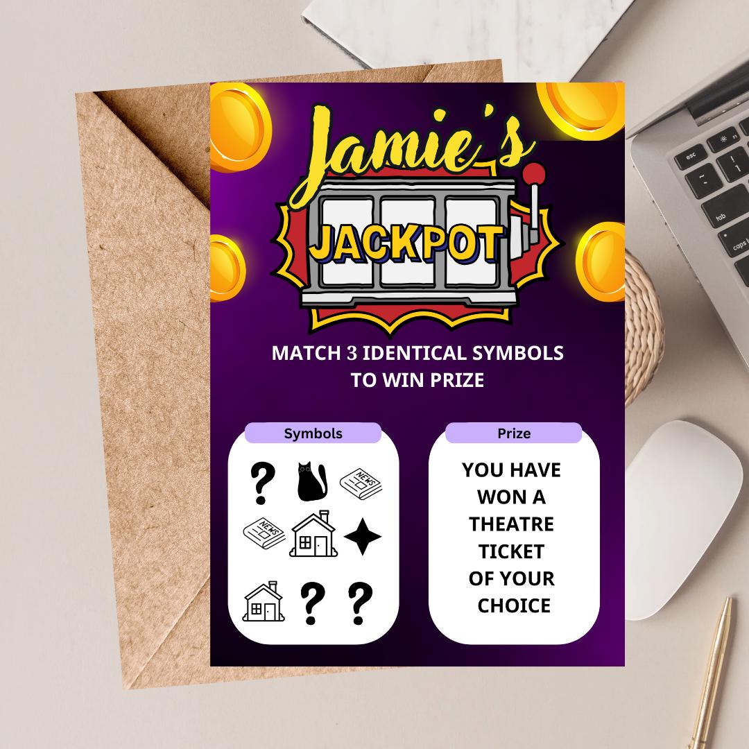 Personalised Scratch to Reveal Card: Surprise Gift Voucher, lottery scratch,  jackpot