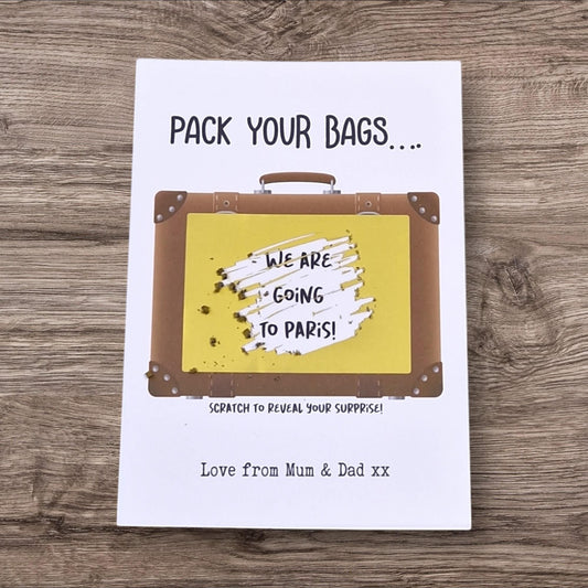Personalized Holiday Scratch Off Card: Surprise Trip Reveal
