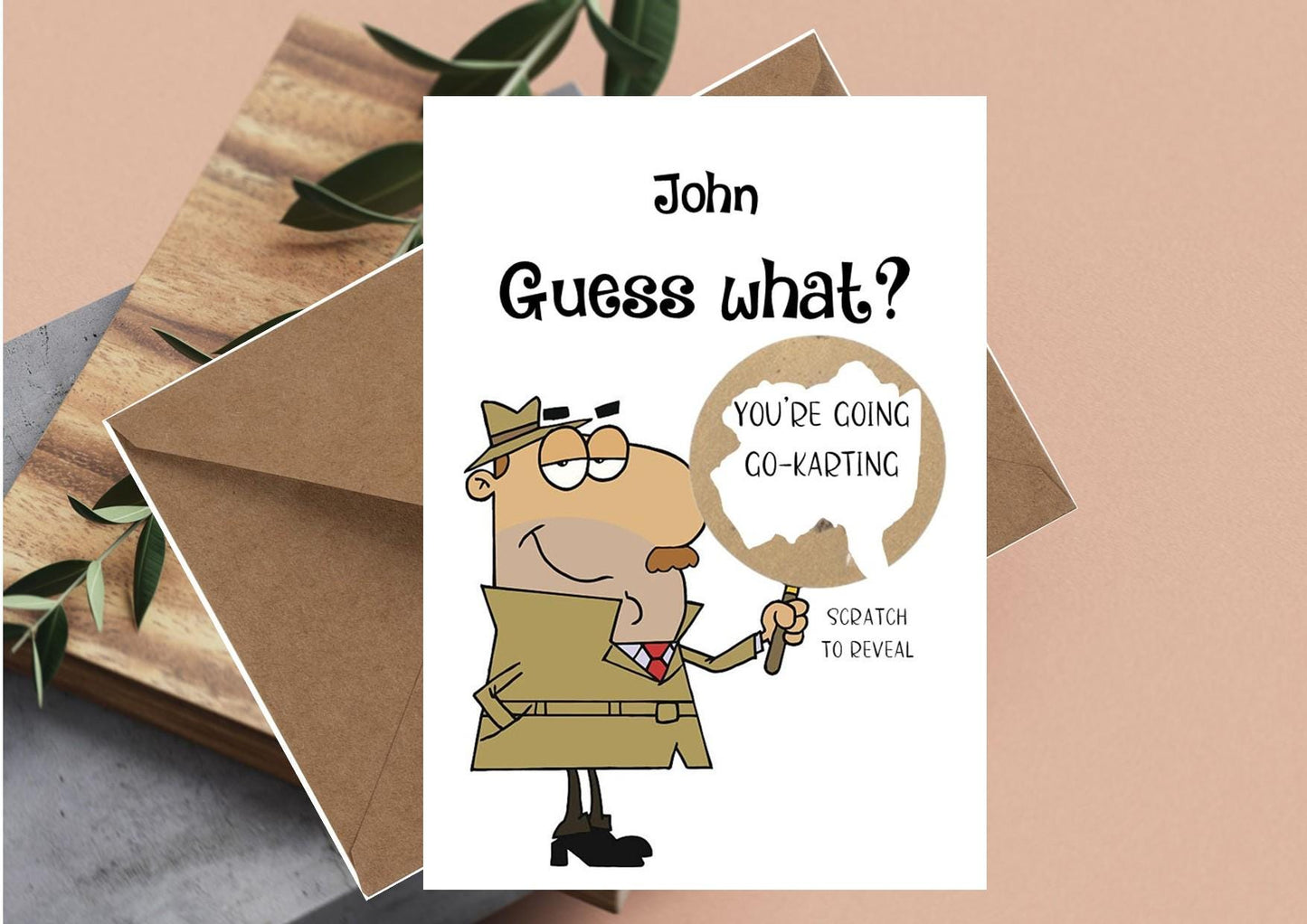 Personalised Surprise Scratch Off Card: Detective Reveal, Birthday, Holiday