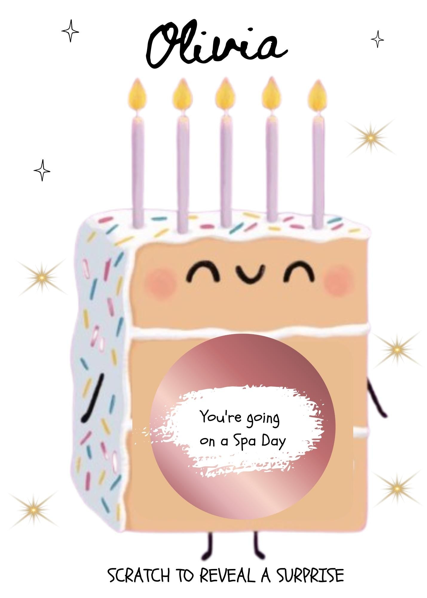 Birthday Scratch to Reveal Card: Surprise Gift Voucher Personalised - Cake - Fun - Cake Slice