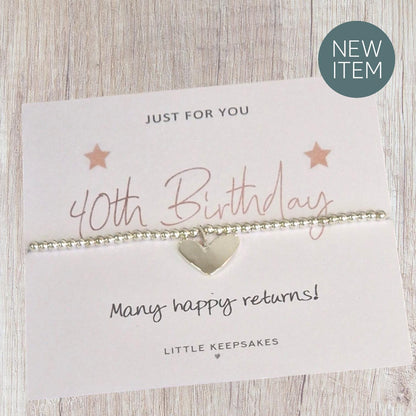 40th, 40, Forty, Birthday Silver Plated Charm Bracelet with Heart personalised