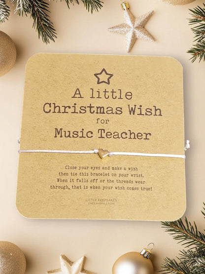 Music Teacher CHRISTMAS Bracelet: Gold Heart Charm Keepsake