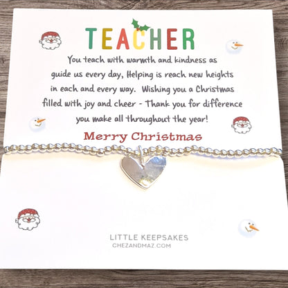 Merry Christmas Thank You Gift Teacher I Teacher Gift I Silver Beaded Charm Bracelet | Gifts For Teachers | Poem I Guide ZZ99