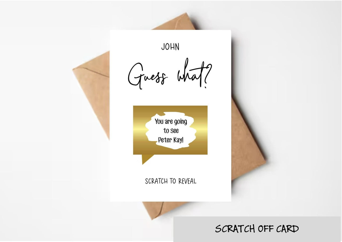 Scratch to reveal, Guess what, Personalised Birthday Surprise Scratch Off Card: Holiday, Concert, Event Reveal