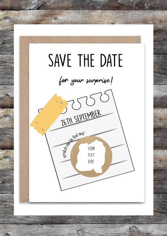 Personalized Scratch Off Card: Surprise Announcement, Save the Date