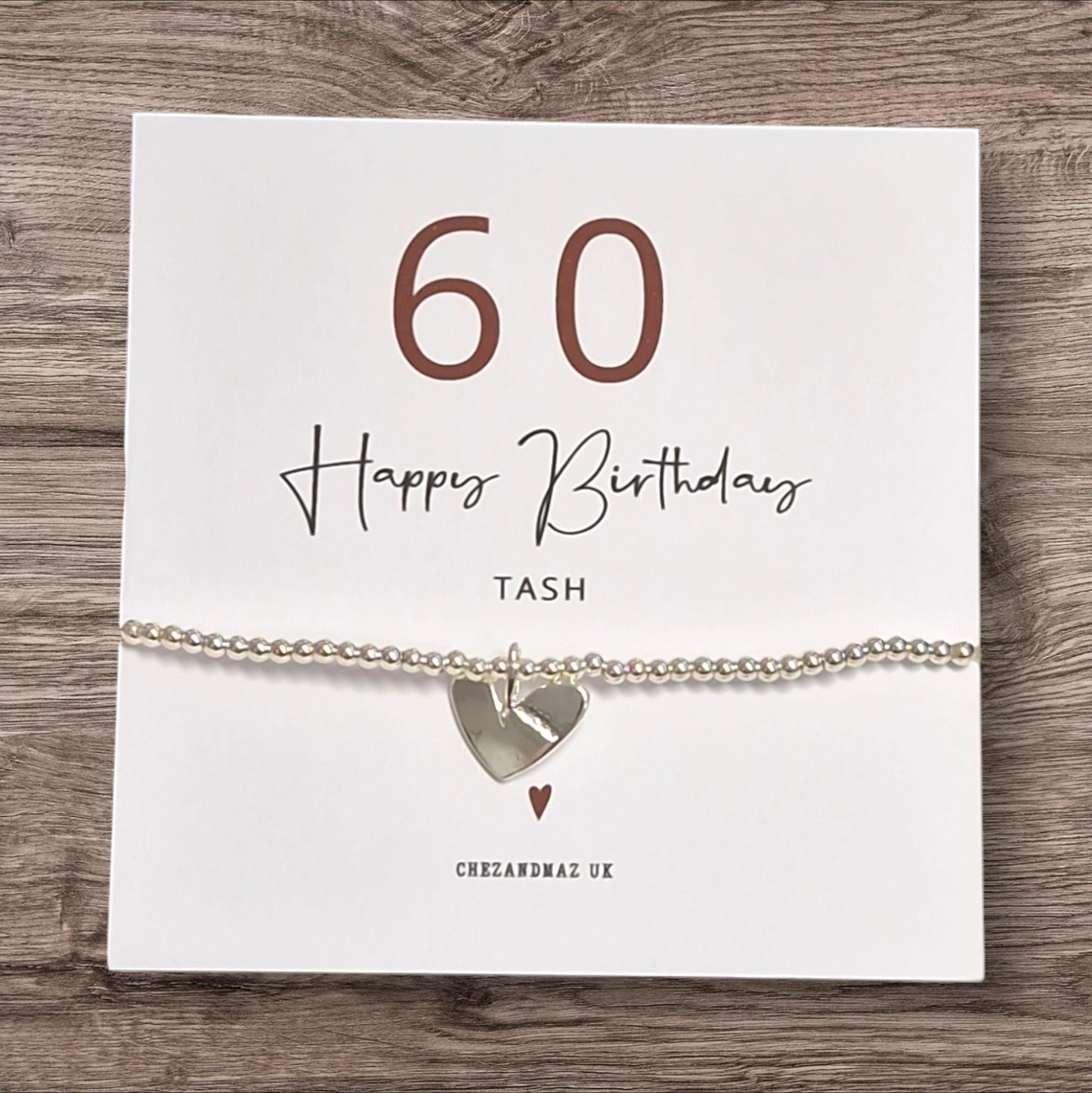 Sixty - Sixtieth Personalised 60th Birthday Bracelet: Silver Plated Heart Charm
