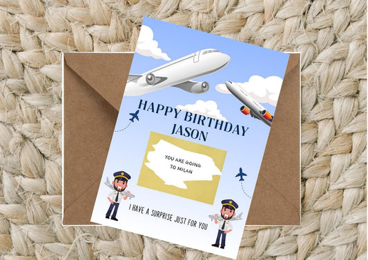 Personalized Birthday Scratch Reveal Card: Surprise Trip Ticket