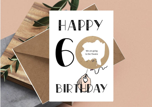 Personalised 60th, Sixty Birthday Scratch Reveal Card: Surprise Gift Ticket