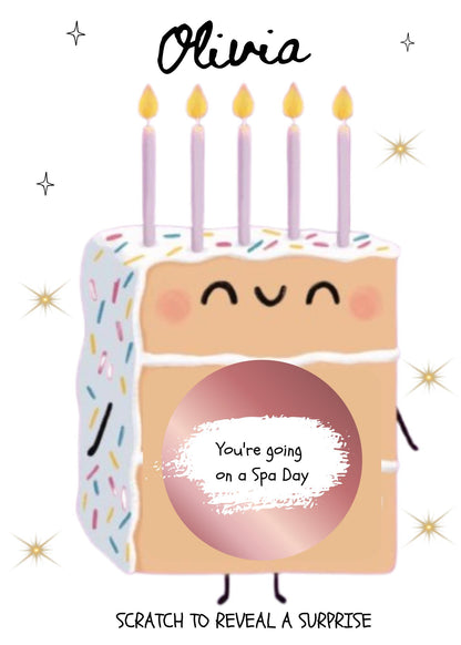 Birthday Scratch to Reveal Card: Surprise Gift Voucher Personalised - Cake - Fun - Cake Slice