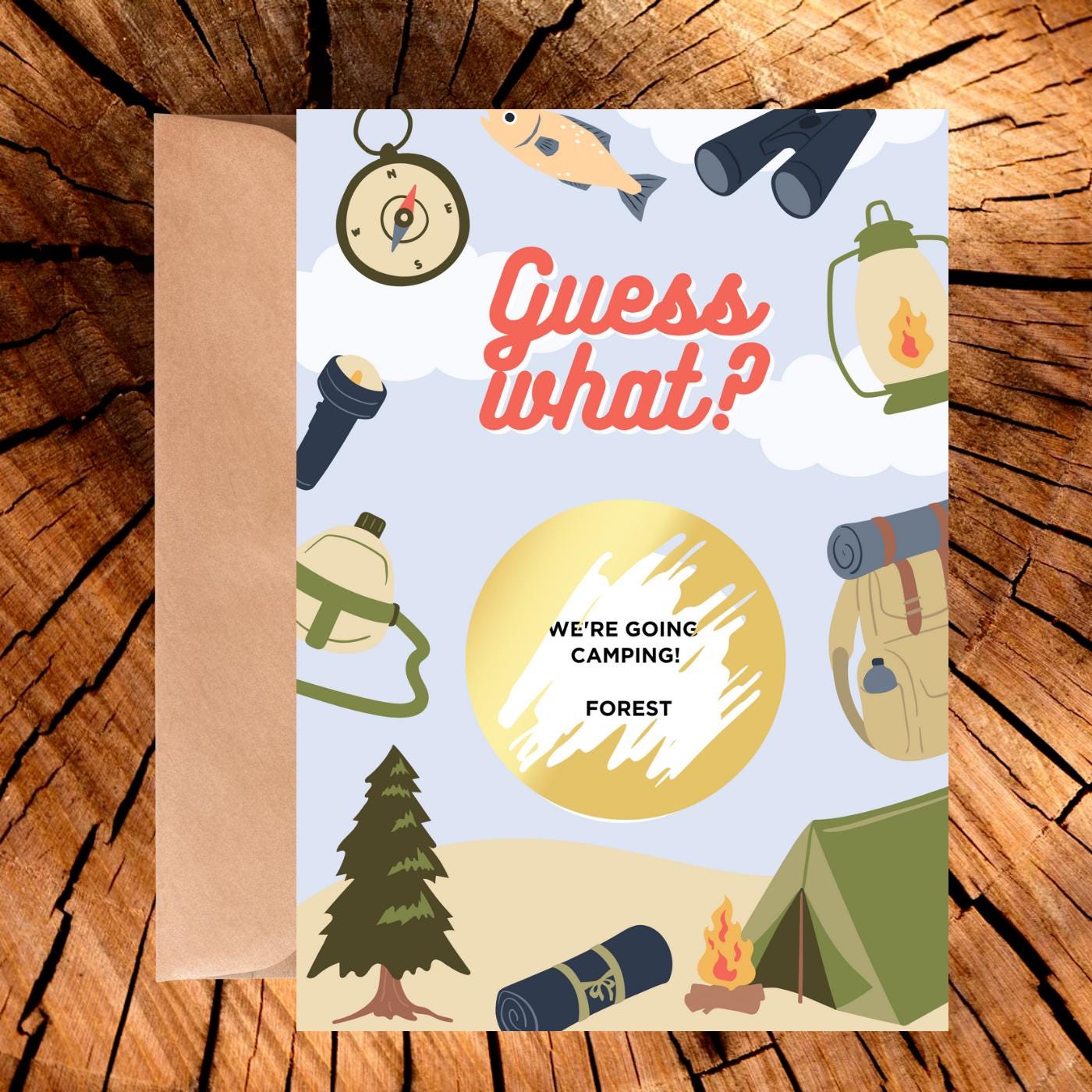 Camping Trip Reveal Scratch Card: Personalized Holiday Surprise