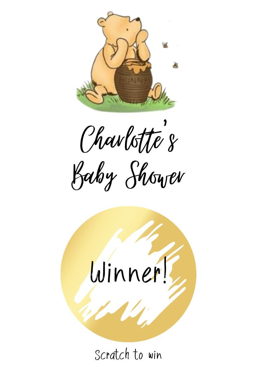 Baby Shower Game Winnie The Pooh Baby Shower Scratch Off Game: Personalised Card Set