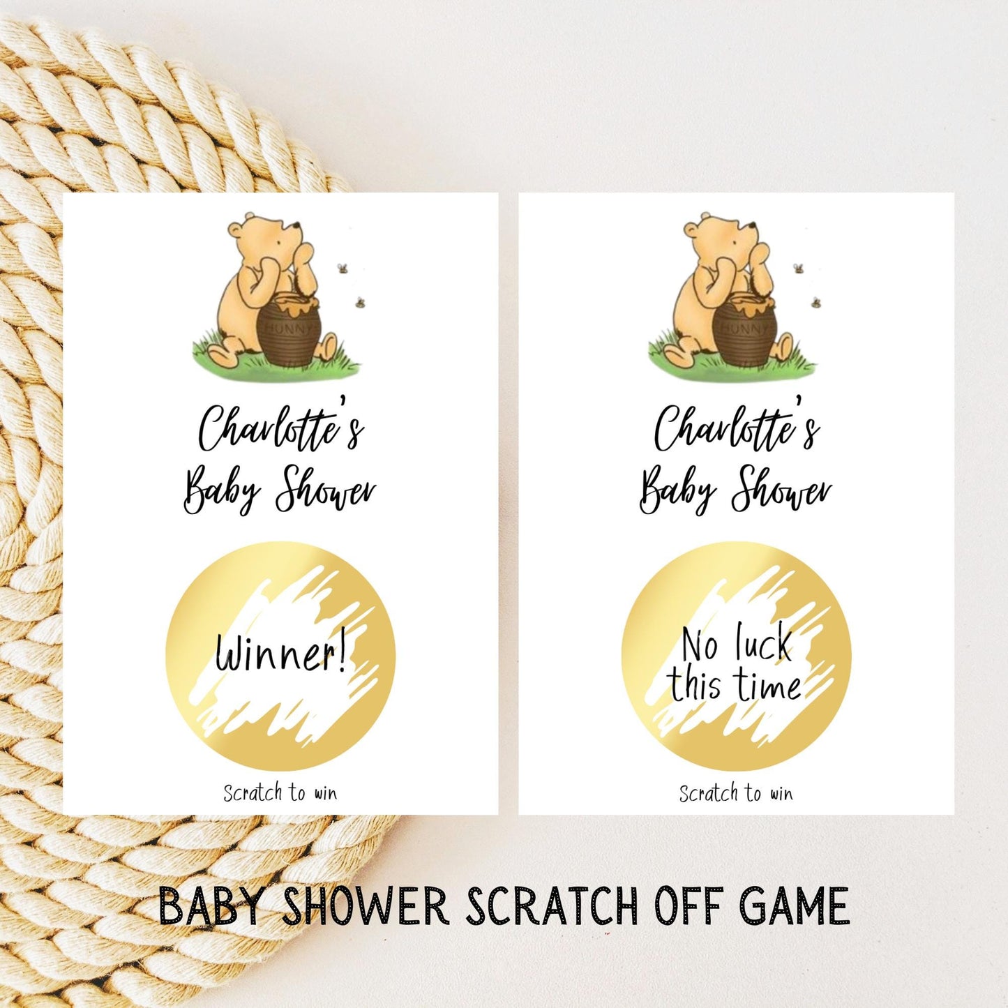 Baby Shower Game Winnie The Pooh Baby Shower Scratch Off Game: Personalised Card Set