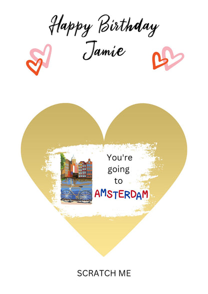 Amsterdam Trip Reveal Scratch Card: Personalized Birthday Surprise