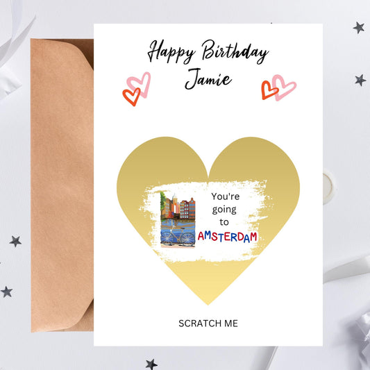 Amsterdam Trip Reveal Scratch Card: Personalized Birthday Surprise