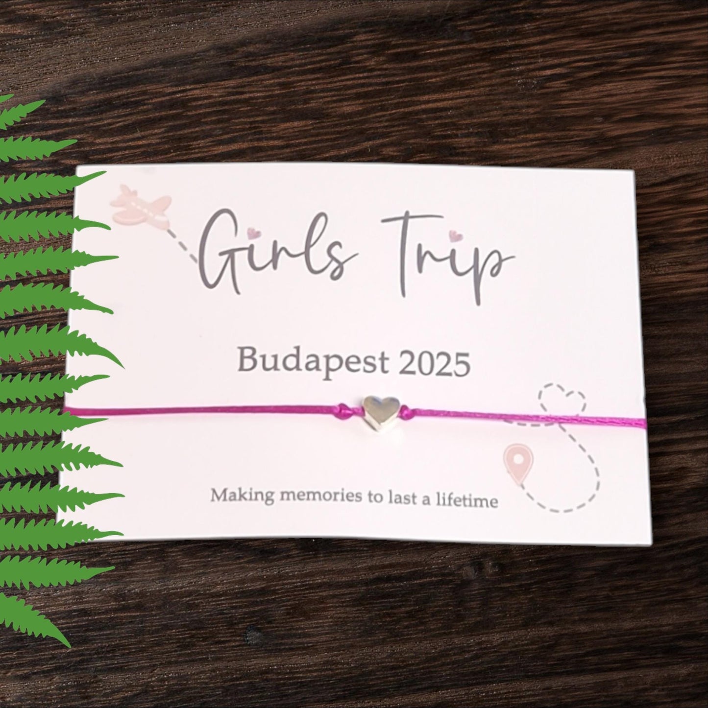 Girls Trip Wish Bracelet: Shocking Pink Cord, Party Favor