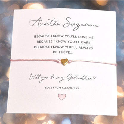 Godmother Proposal Wish Bracelet: Heart Design, Godparent Gift