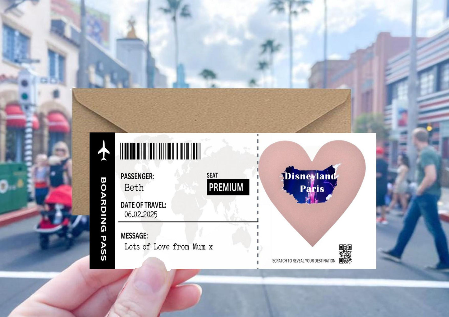 Disneyland Paris scratch ticket, you're going to Disneyland card, Disneyland Paris reveal scratch card, surprise gift reveal card
