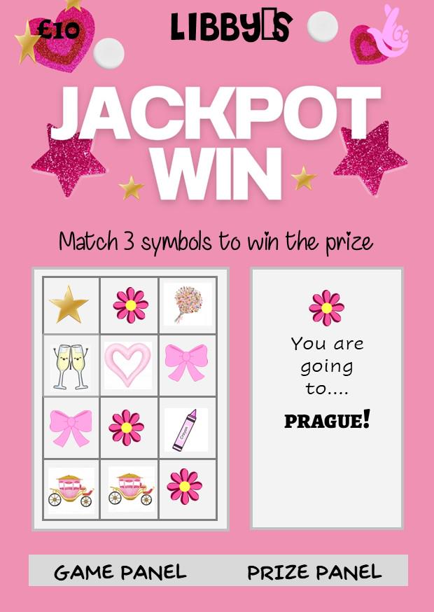 Personalised Jackpot Pink Scratchcard: Surprise Reveal Gift Voucher, Holiday, Christmas, Money, Concert