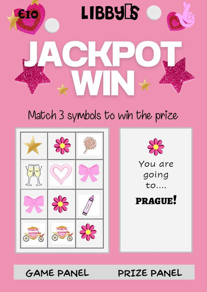 Personalised Jackpot Pink Scratchcard: Surprise Reveal Gift Voucher, Holiday, Christmas, Money, Concert