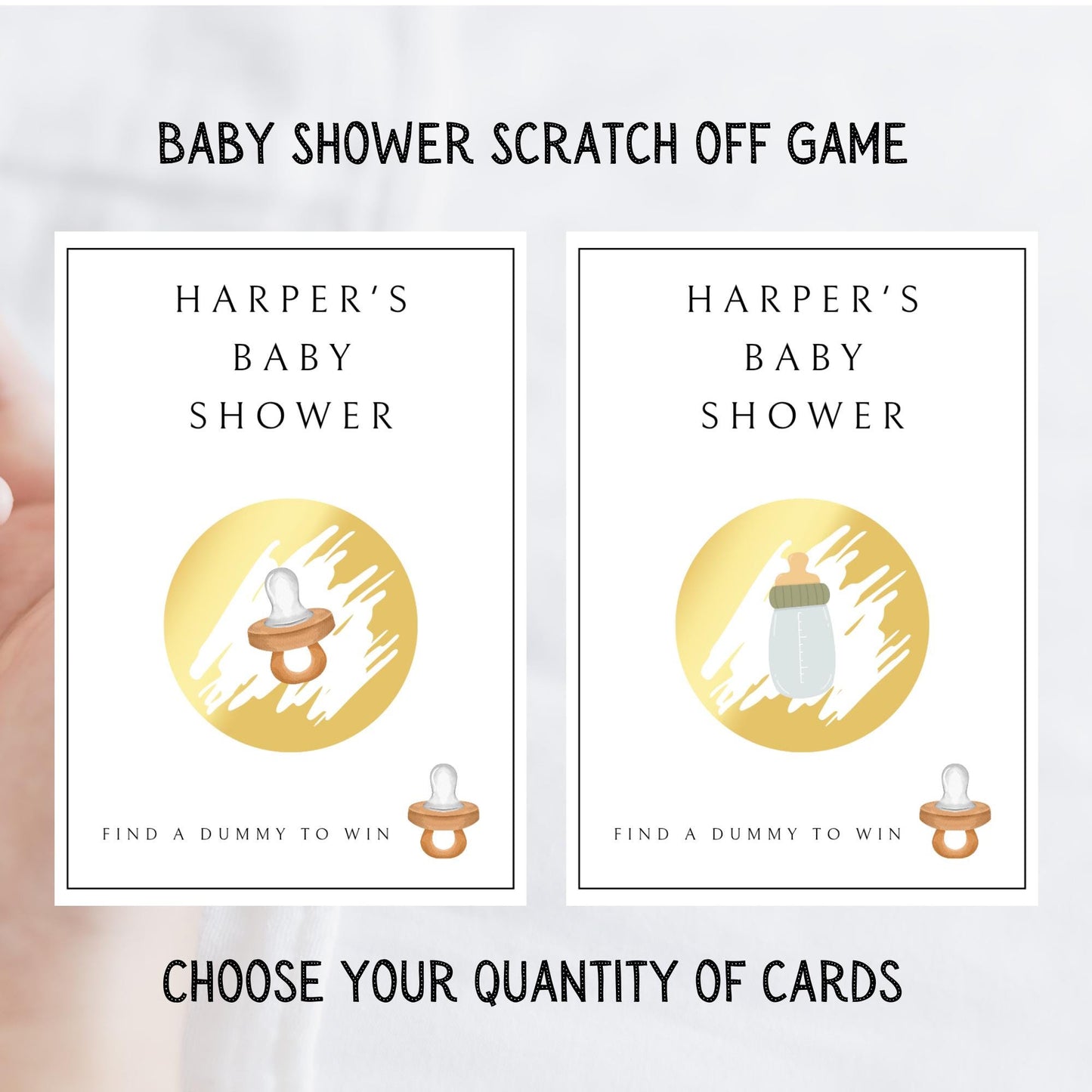 Baby Shower Scratch Off Game: Gender Neutral Cards, Find the dummy, Personalised