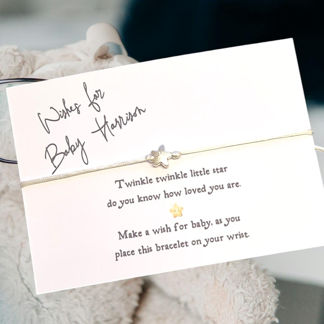 Twinkle Star Wish Bracelet: Personalised, Baby Shower Favour, Mummy To Be Gift