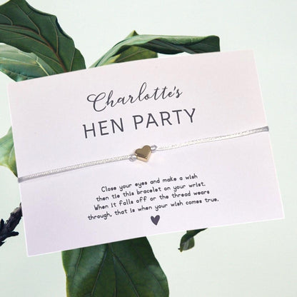 Personalized Hen Party Wish Bracelet: Silver Heart Charm