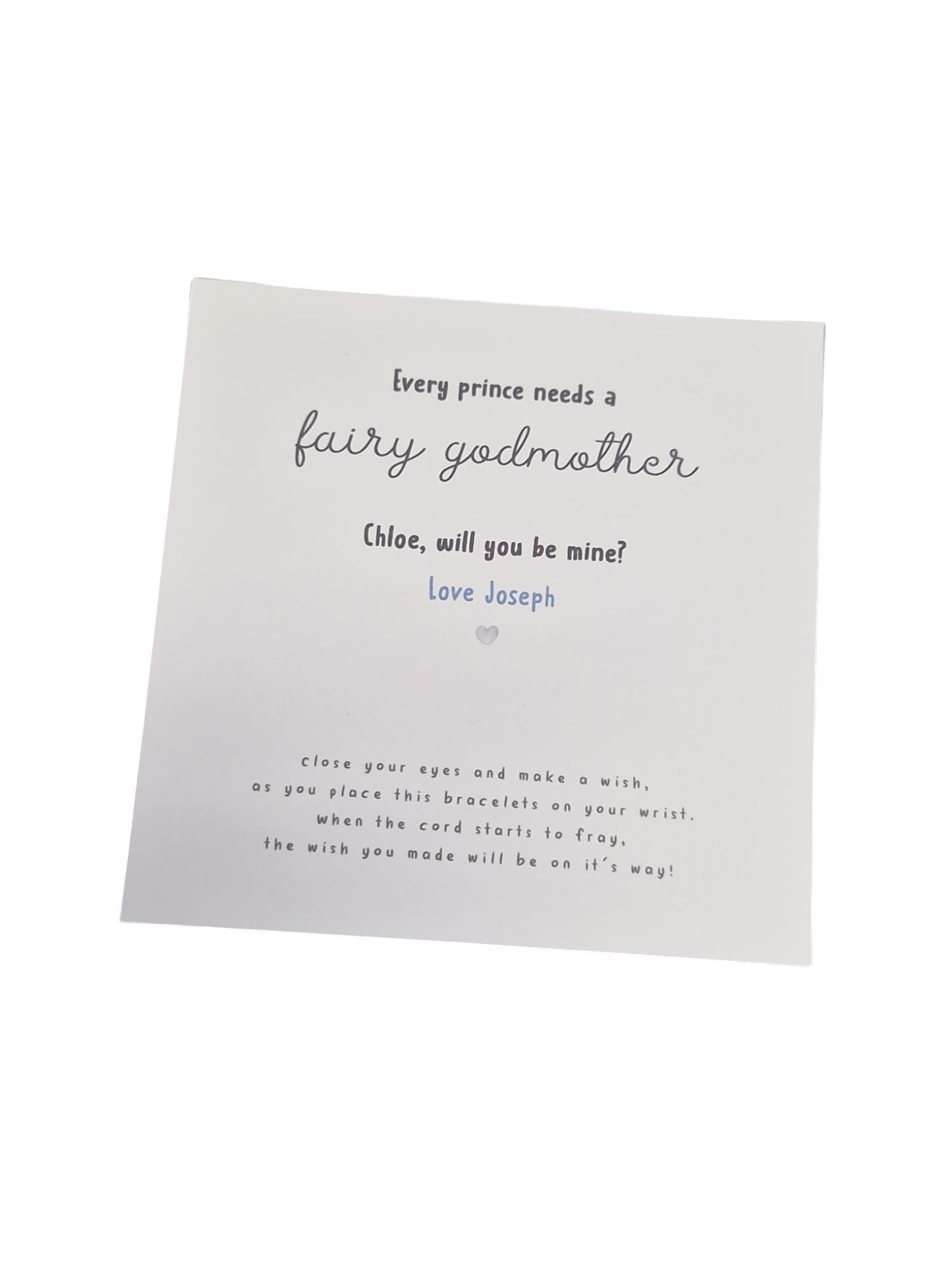 Personalised Every Prince I Princess Needs A Fairy Godmother / Godfather Proposal Card | Christening Gift | Luxury backing Card + Bracelet