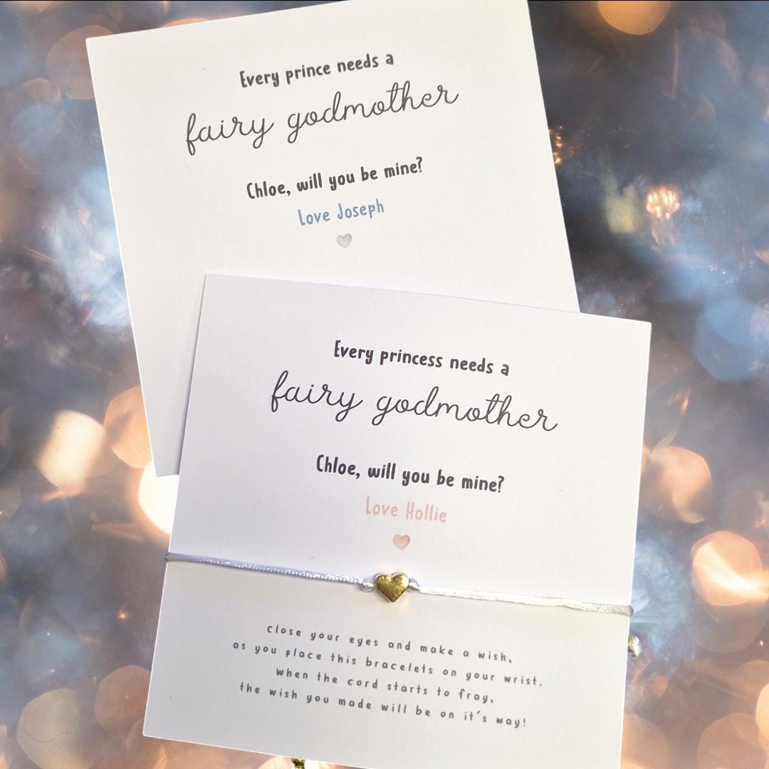 Personalised Every Prince I Princess Needs A Fairy Godmother / Godfather Proposal Card | Christening Gift | Luxury backing Card + Bracelet